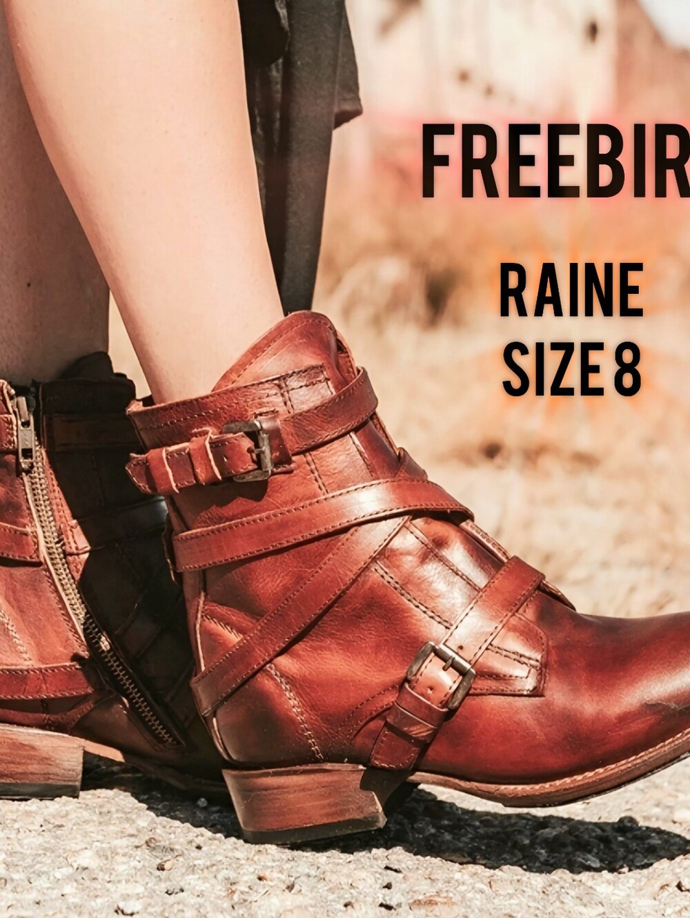 Freebird Size 8 Raine Leather Moto Boots in  Cognac